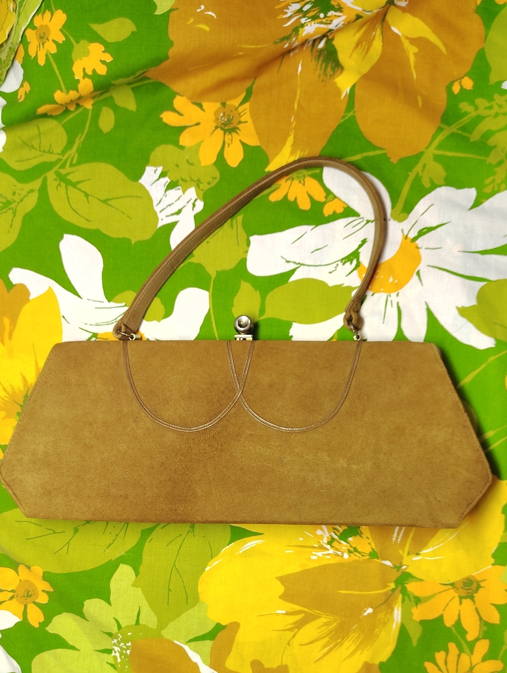 Vintage Mid-Century Geometric Brown Suede Handbag
